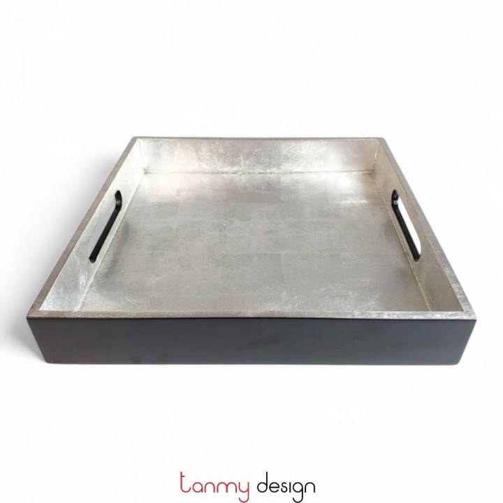 Khay sơn mài vuông dán bạc 25cm